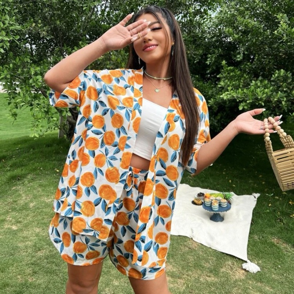 Shein Curve Kimono Shorte Matching Set Plus Size